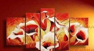 大芬油画批发 纯手绘花卉装饰画之百合花无框拼套画